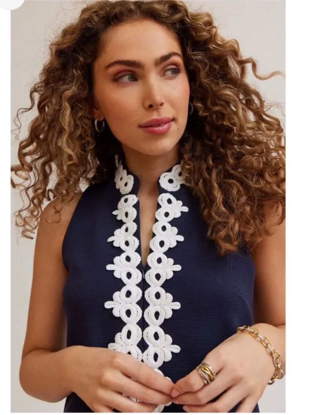 Lilly Pulitzer Callista true navy sleeveless shift dress embroidered lace trim - Picture 3 of 12